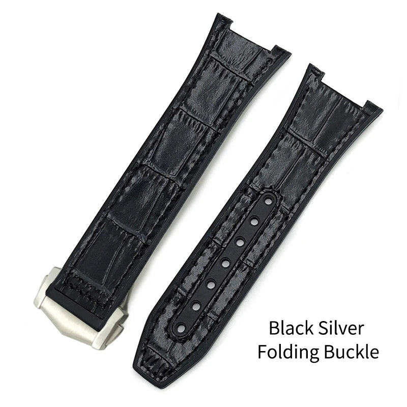 Concave Rubber Cowhide Watch Band, Silicone Leather Watch Strap, Special for Omega Constellation Foldover Structure, 25mm * 14mm