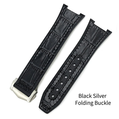 Concave Rubber Cowhide Watch Band, Silicone Leather Watch Strap, Special for Omega Constellation Foldover Structure, 25mm * 14mm