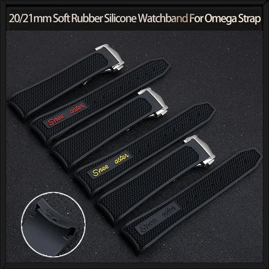 Cinturino per orologio in gomma morbida e silicone, 20mm 21mm, per Omega Strap Swatch Moonwatch Speedmaster 326 Seamaster 300 AT150