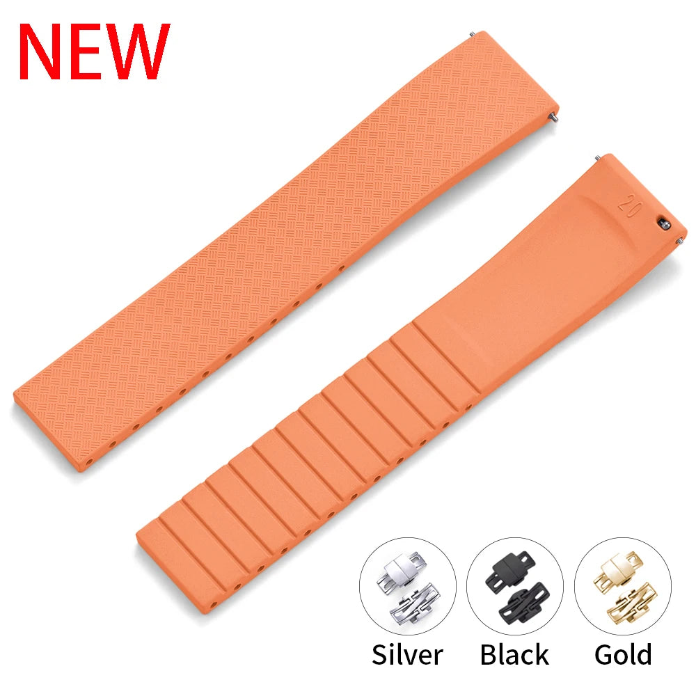 CTS bracelet de montre en caoutchouc fluoré à dégagement rapide 18mm 19mm 20mm 22mm boucle papillon nouveau FPM FKM bracelet souple étanche pour couper à la taille