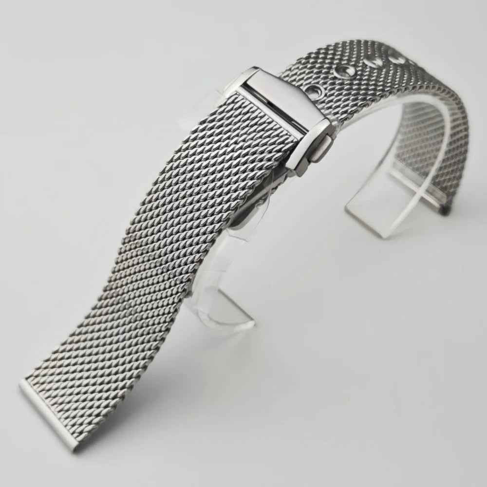 Cinturino Web da 20 mm adatto alla cassa Omega Seamaster NH35, in acciaio inossidabile 904L, fibbia ad ardiglione, argento