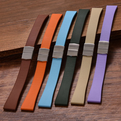 Bracelet de montre en caoutchouc FKM 20mm Style Delugs boucle papillon en argent découpée