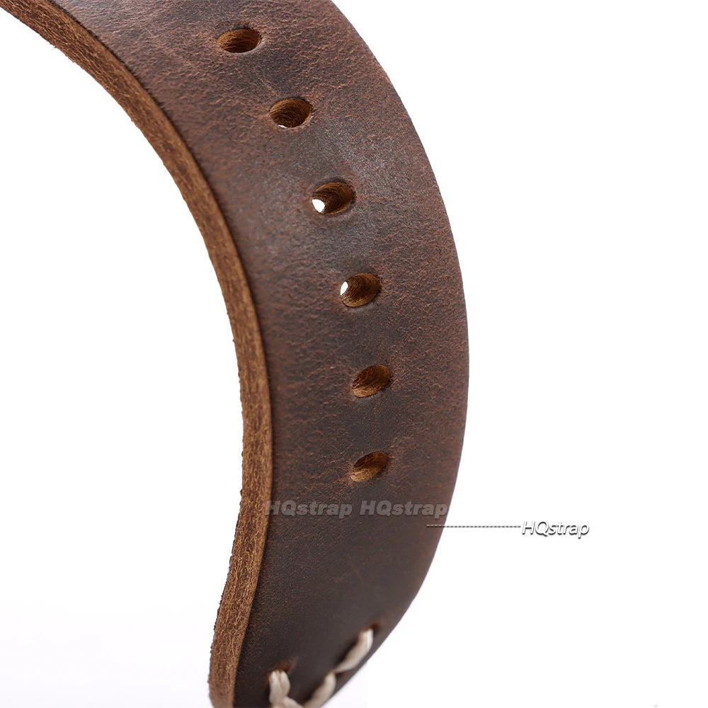Vintage Crazy Horse Leather Watch Strap, Hand-Stitched, Cowhide, for Panerai Smart Watch 18mm 20mm 22mm 24mm 26