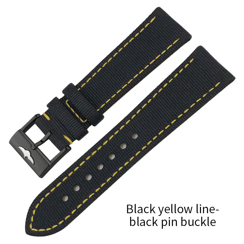 Bracelet de montre en cuir et nylon épais de qualité, 21mm 22mm, pour Breitling Avenger CHRONOMAT NAVITIMER SUPEROCEAN, bracelet de montre à fond jaune