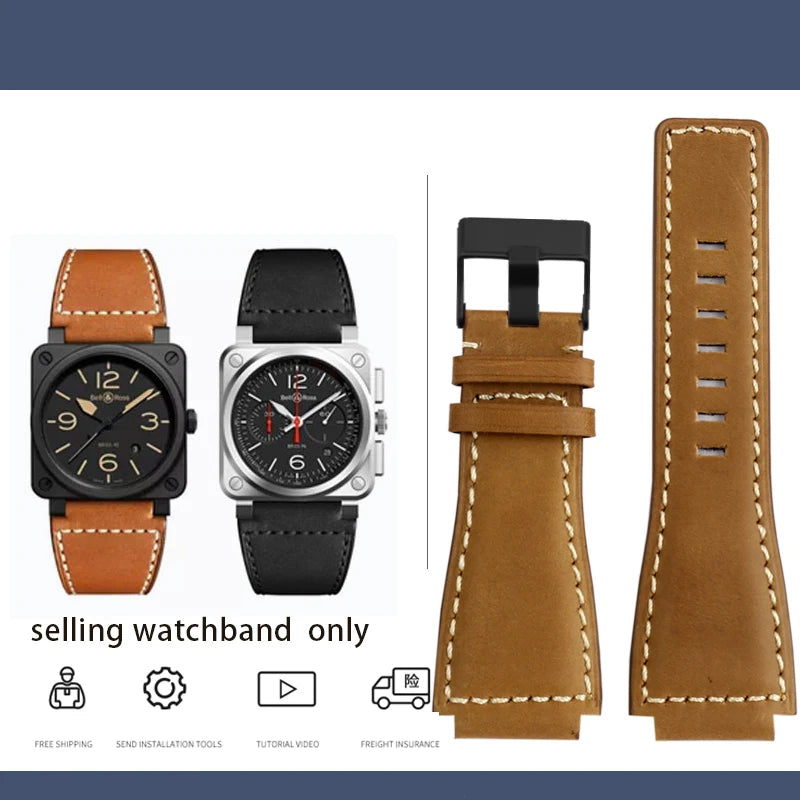 Cinturino in vera pelle da uomo, accessori speciali per orologi, cinturino da 24 mm, serie BELL ROSS BR01 BR03