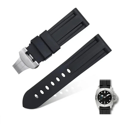 Bracelet de montre en silicone 22/24mm, pour montres Panerai, accessoires en acier inoxydable, fermoir à boucle papillon, remplacement