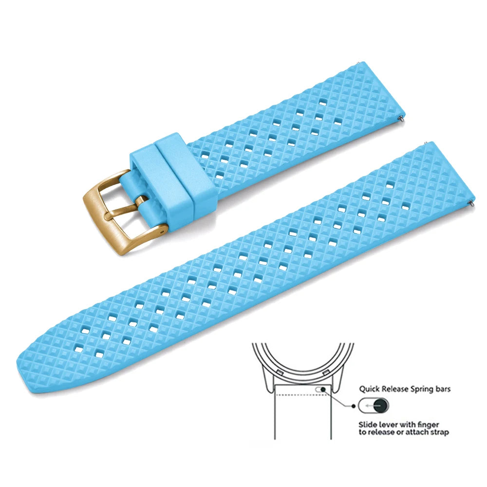 Bracelets de montre en caoutchouc FKM tropical premium 20 mm 22 mm à dégagement rapide, motif nid d'abeille, respirants et poreux pour Seiko SRP775