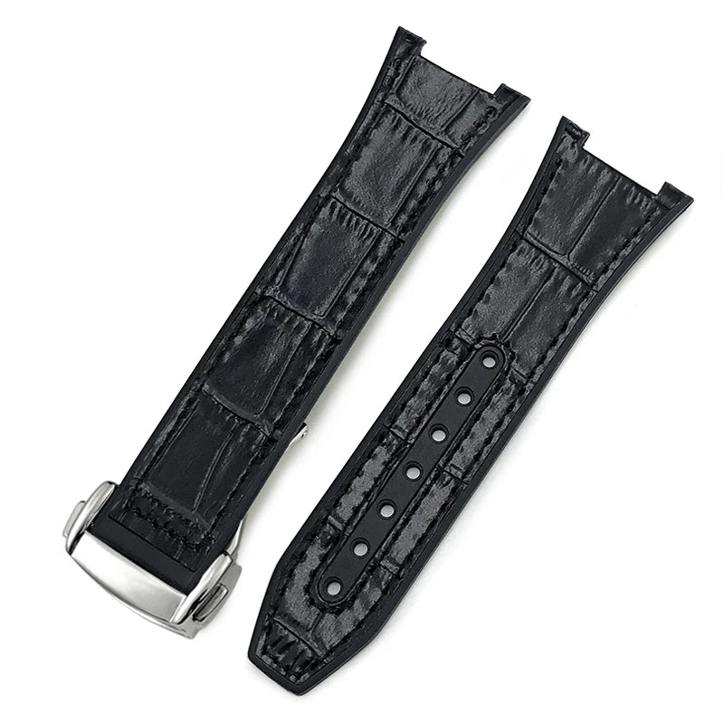Concave Rubber Cowhide Watch Band, Silicone Leather Watch Strap, Special for Omega Constellation Foldover Structure, 25mm * 14mm