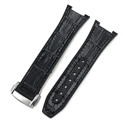 Concave Rubber Cowhide Watch Band, Silicone Leather Watch Strap, Special for Omega Constellation Foldover Structure, 25mm * 14mm