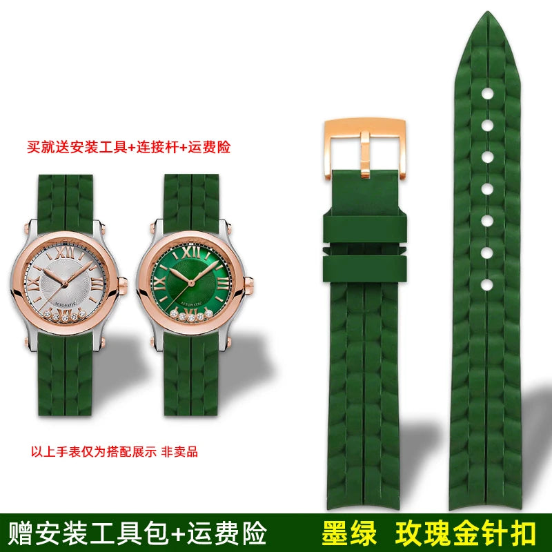 Montre Chopard Happy Diamond avec bracelet en silicone pour femme, bracelet de montre en caoutchouc étanche 15mm 18mm