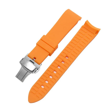 Bracelet de montre en Silicone, 18/19/20/21/22/24mm, extrémité incurvée, pour montre Rolex Water Ghost, pour Seiko, Bracelet en caoutchouc, boucle papillon