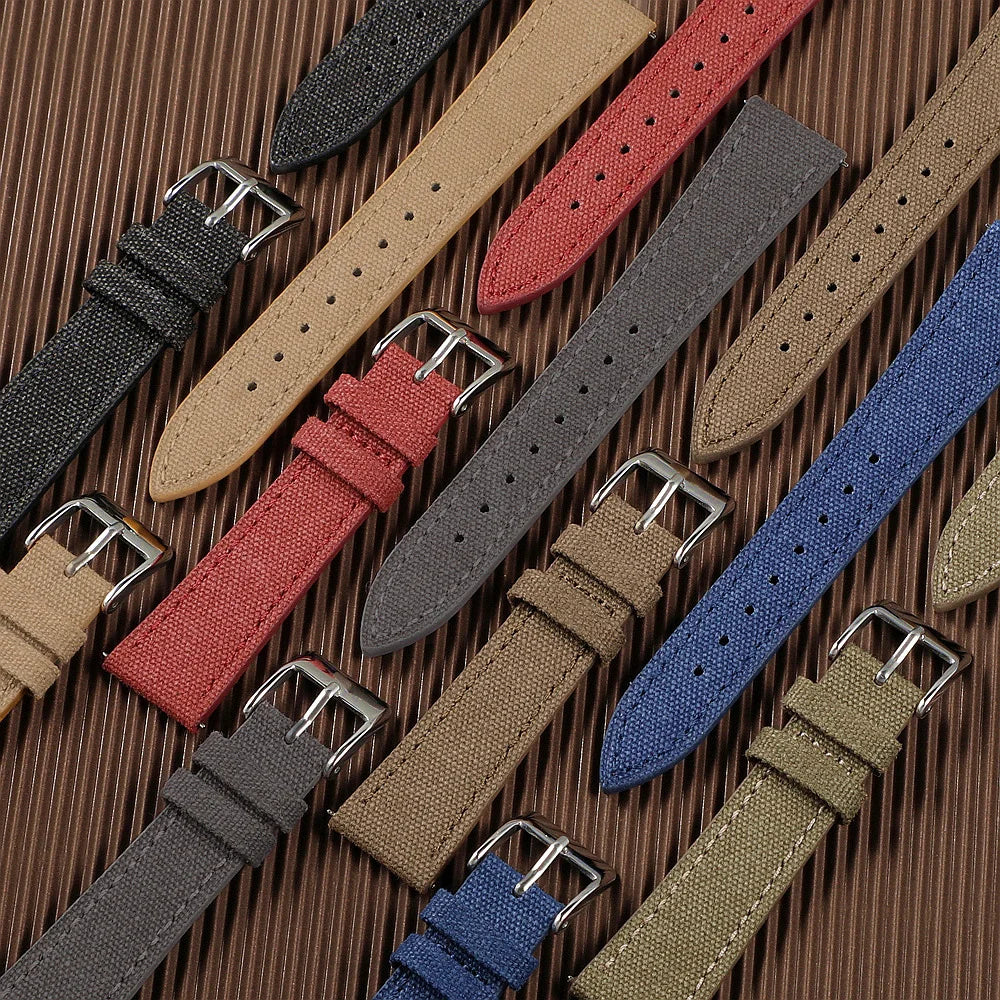 Quick-release thin canvas watch strap, made of vintage nylon fabric, 20mm 22mm, retro style, men's belt accessories