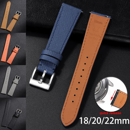 Bracelet de montre en cuir vintage cousu 18/20/22 mm, à libération rapide, universel, qualité supérieure, Saffiano, pour hommes et femmes