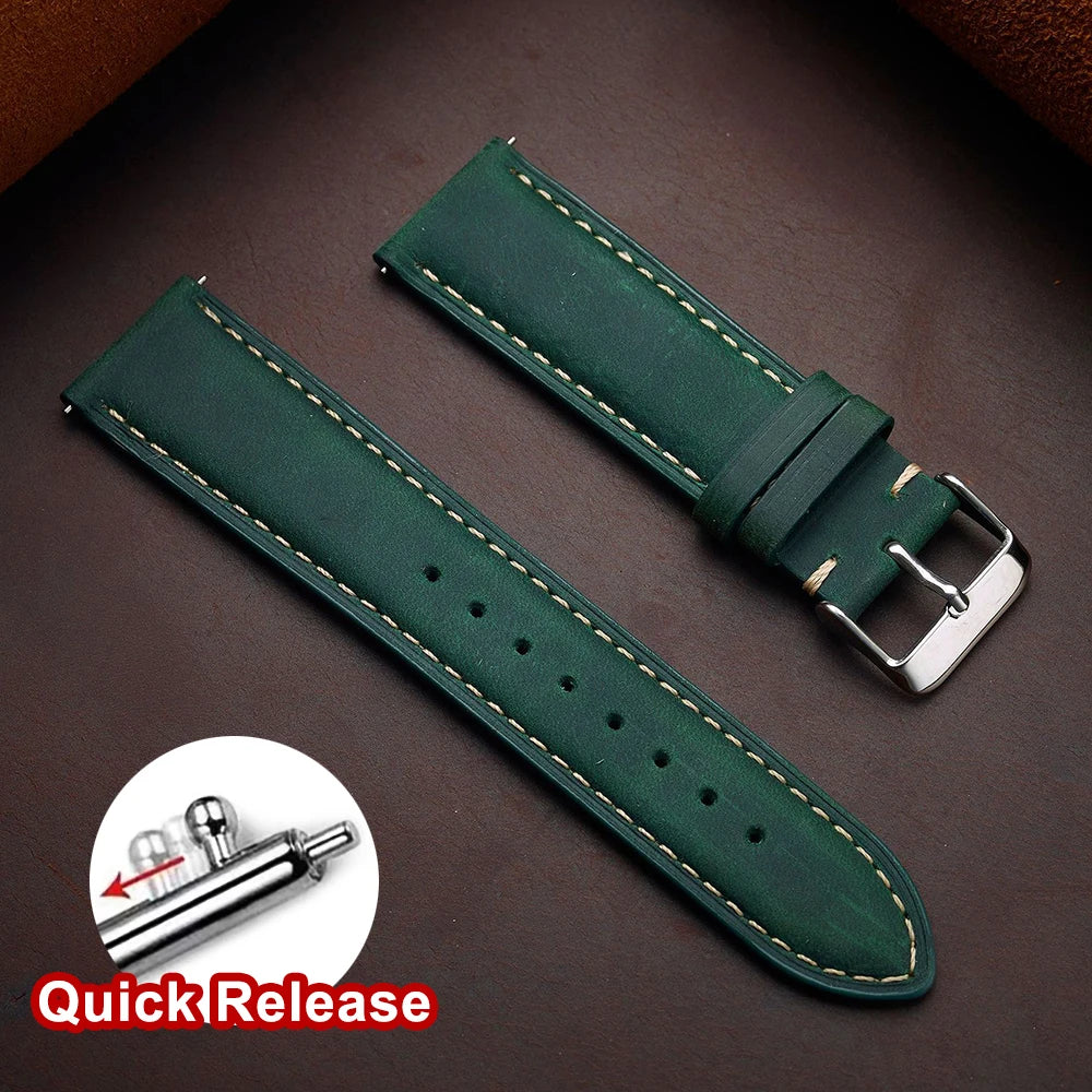 Cowhide Leather Watch Strap, 14mm 16mm 18mm 20mm 22mm 24mm, Retro Dark Brown, Quick Release, for Samsung Galaxy Watch 7/6/5/4 44mm