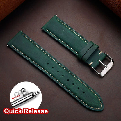 Cowhide Leather Watch Strap, 14mm 16mm 18mm 20mm 22mm 24mm, Retro Dark Brown, Quick Release, for Samsung Galaxy Watch 7/6/5/4 44mm