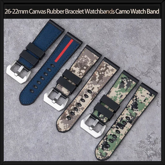   Bracelets de montre en toile et caoutchouc, 26-22mm, bracelet de montre camouflage pour la marque Garmin Diesel JEEP Panerai Luminor, bracelet de marque Diesel