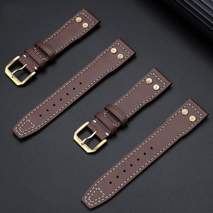 Cow Leather With Bronze Rivets Watchbands 22mm 20mm 21mm Fit For IWC  Big Pilot’s Watch IW501005 IW387902 Spitfire Strap Bracelet