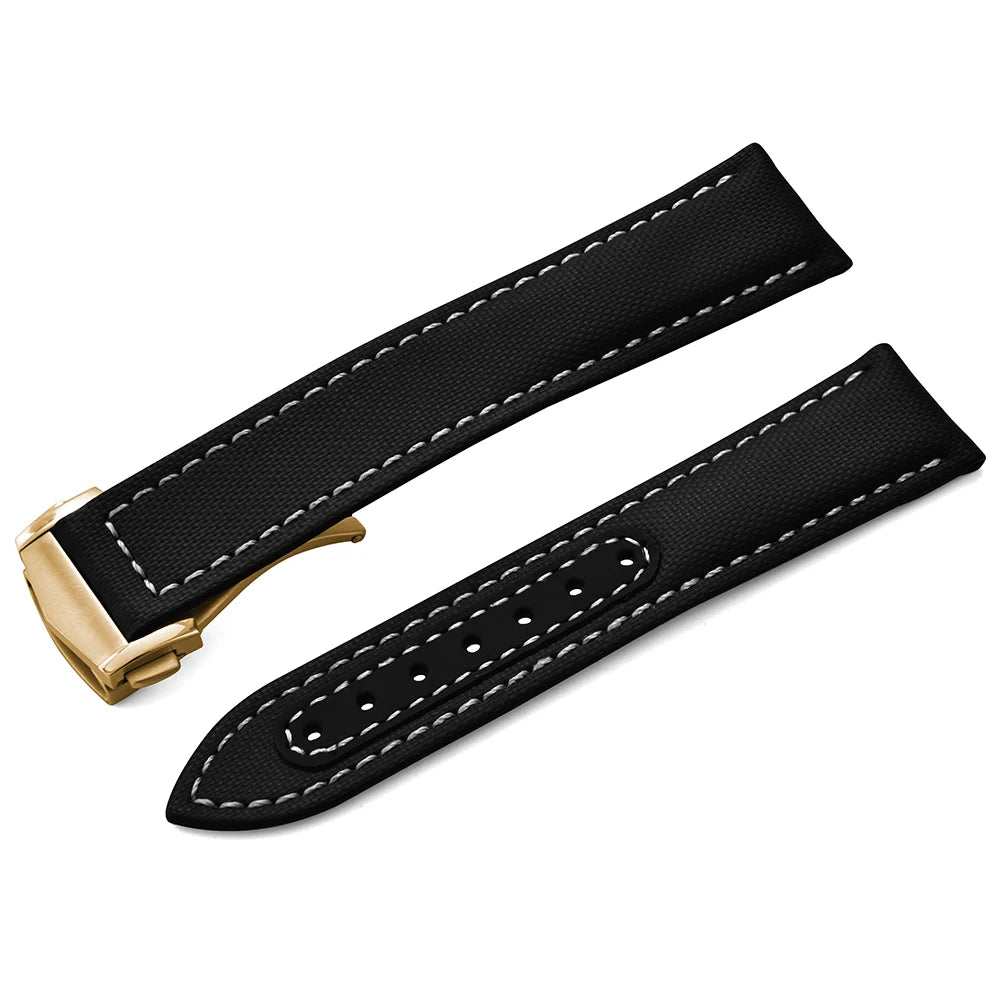 Bracelet de montre en Nylon en tissu voile, 20mm 22mm, en cuir, pour Omega Seamaster Swatch, boucle pliante, Bracelet universel