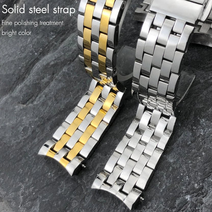 Cinturino per orologio con estremità curve in acciaio inossidabile di alta qualità, 20mm, per MIDO BARONCELLI M8600, bracciale per orologio in argento massiccio e oro rosa