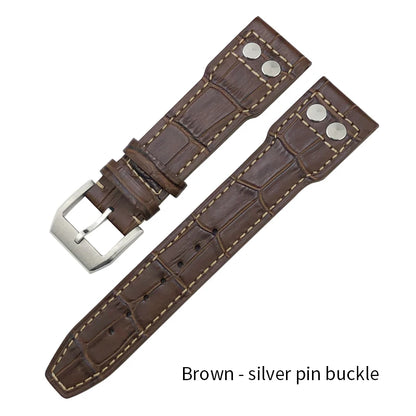 Bracelet de montre riveté en cuir véritable de vache, 20mm 21mm 22mm, pour IWC Big Pilot'S WATCHES marron, boucle pliante