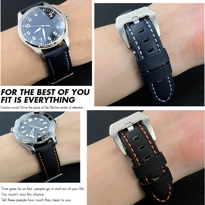 Cinturino per orologio in tela di nylon da uomo, 20mm, 21mm, 22mm, 23mm, 24mm, 25mm, 26mm, per Panerai Seiko Breitling Citizen, cinturino universale in pelle