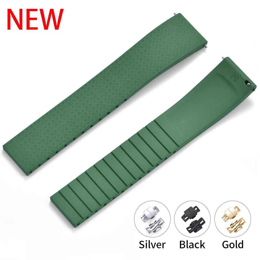 New Design CTS Fluoro-Rubber Watch Strap 18mm 19mm 20mm 22mm Watch Straps with Quick-Release Butterfly Buckle FKM Strap for Cutting to Size
