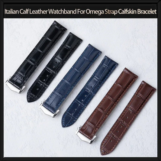 Bracelet de montre en cuir de veau italien, 19mm 20mm 21mm 22mm, pour bracelet Omega Seamaster Speedmaster Planet Ocean 300/600 DE VILLE AT150