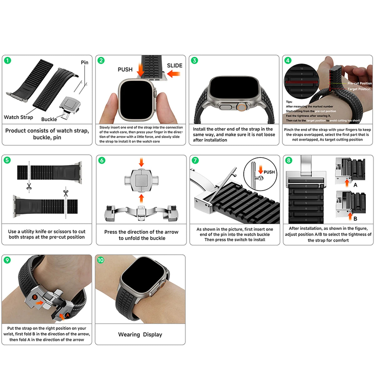 Silicone Sport Band for Apple Watch Ultra 2, 49mm 46mm 45mm 44mm, Luxury Metal Bracelet for iWatch Series 10 9 8 7 6 5 4 Se