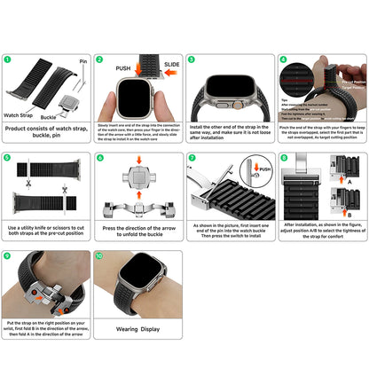 Silicone Sport Band for Apple Watch Ultra 2, 49mm 46mm 45mm 44mm, Luxury Metal Bracelet for iWatch Series 10 9 8 7 6 5 4 Se
