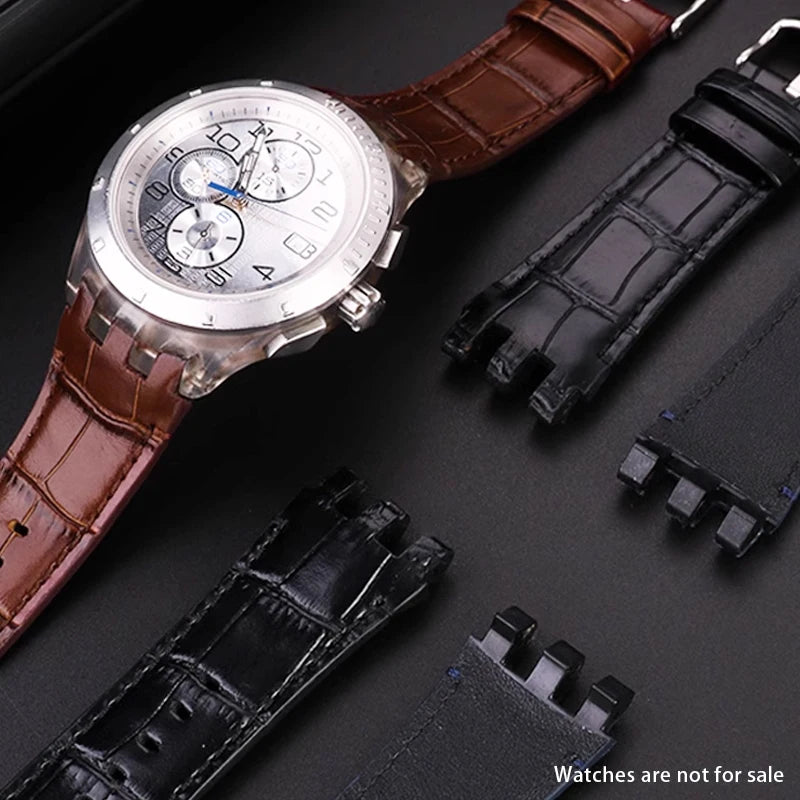 Bracelet de montre en cuir de vache, 22mm, noir, marron, bleu, blanc, avec outils, pour Swatch SVGK407 SVGK406 SVGK409 SVGK403