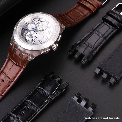 Bracelet de montre en cuir de vache, 22mm, noir, marron, bleu, blanc, avec outils, pour Swatch SVGK407 SVGK406 SVGK409 SVGK403