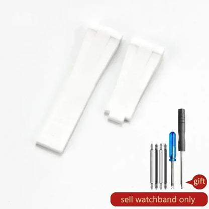 High-quality silicone watch strap in colorful styles (black, green, red, blue, white), with a curved interface for Rolex Datejust Submariner straps.