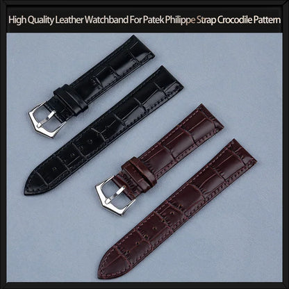 High Quality Leather Watch Strap for Patek Philippe, PP Pin Buckle, 19mm, 20mm, 21mm, 22mm, Crocodile Pattern for Men, 5146 5270