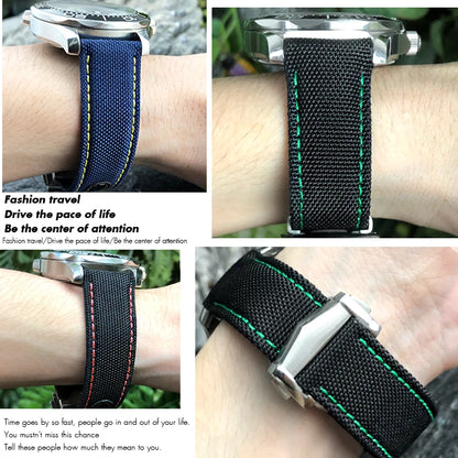 Bracelet de montre en tissu nylon de haute qualité avec base en cuir, adapté à Omega Seamaster Diver 300M AT150 Aqua Terra |   19 mm 20 mm 21 mm