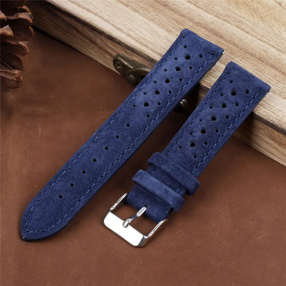 Bracelet de montre en cuir suédé perforé vintage 20mm 21mm 22mm - Sangle de remplacement rétro respirante à dégagement rapide