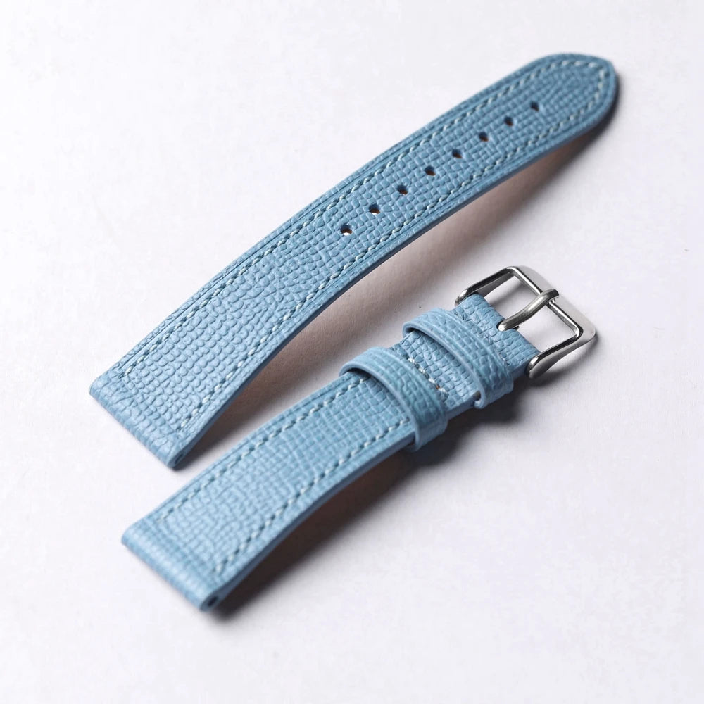 Bracciale in vera pelle blu ghiaccio fatto a mano, 18 19 20 21 22, cinturino in morbida pelle di mucca ultra-sottile, stile vintage da uomo