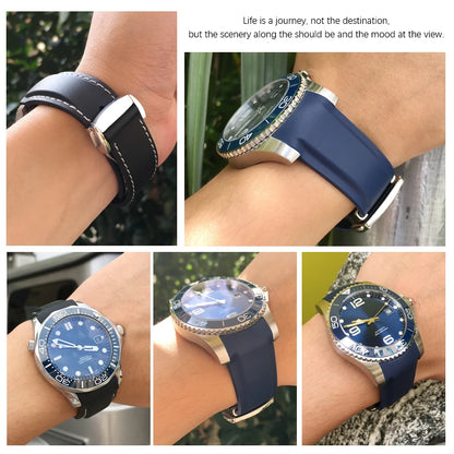 Bracelets de montre en caoutchouc de Silicone 18mm 19mm 20mm 21mm 22mm pour Omega couturier planète océan bracelet de montre de Sport Hydroconquest étanche