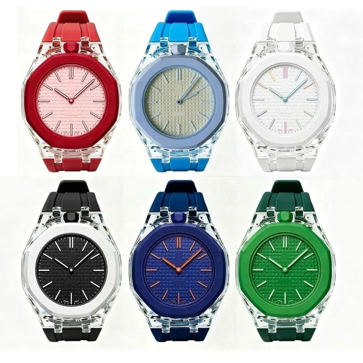 Cassa in plastica trasparente Glacier + cinturino in silicone per orologio da taschino AP X Swatch Royal Pop, trasformatore da orologio da taschino a cinturino in caucciù
