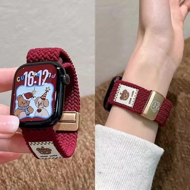 Braided Nylon Strap with Magnetic Buckle for Apple Watch 46mm 40mm 45mm 41 44mm 49mm 42mm Series Ultra 11 10 9 8