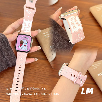 Cute Puppy Bracelet for Apple Watch S11 S10 S9 Ultra 2 3 | Breathable Silicone Couple Strap Compatible with iWatch 49 46 45 44 42 40 38mm