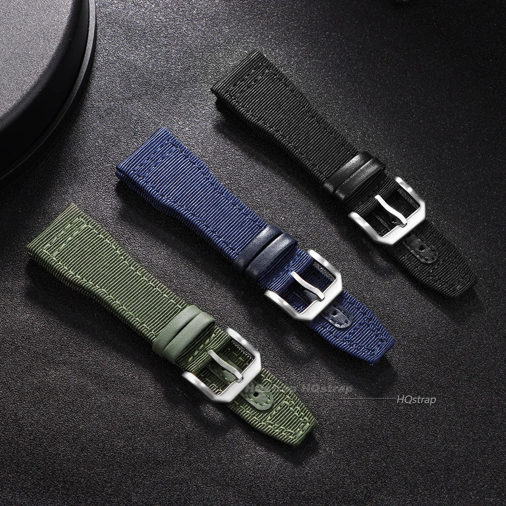Bracelet de montre en toile de Nylon, 20mm 21mm 22mm, pour pilote IWC, ceinture de poignet en cuir pour femmes et hommes, noir, vert armée, bracelet en cuir de vache bleu
