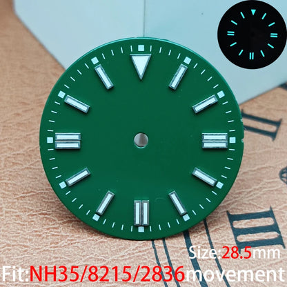 The 28.5mm luminous yellow, black, blue, and green sterile watch face is suitable for NH35/8215/2836 movement watch accessories