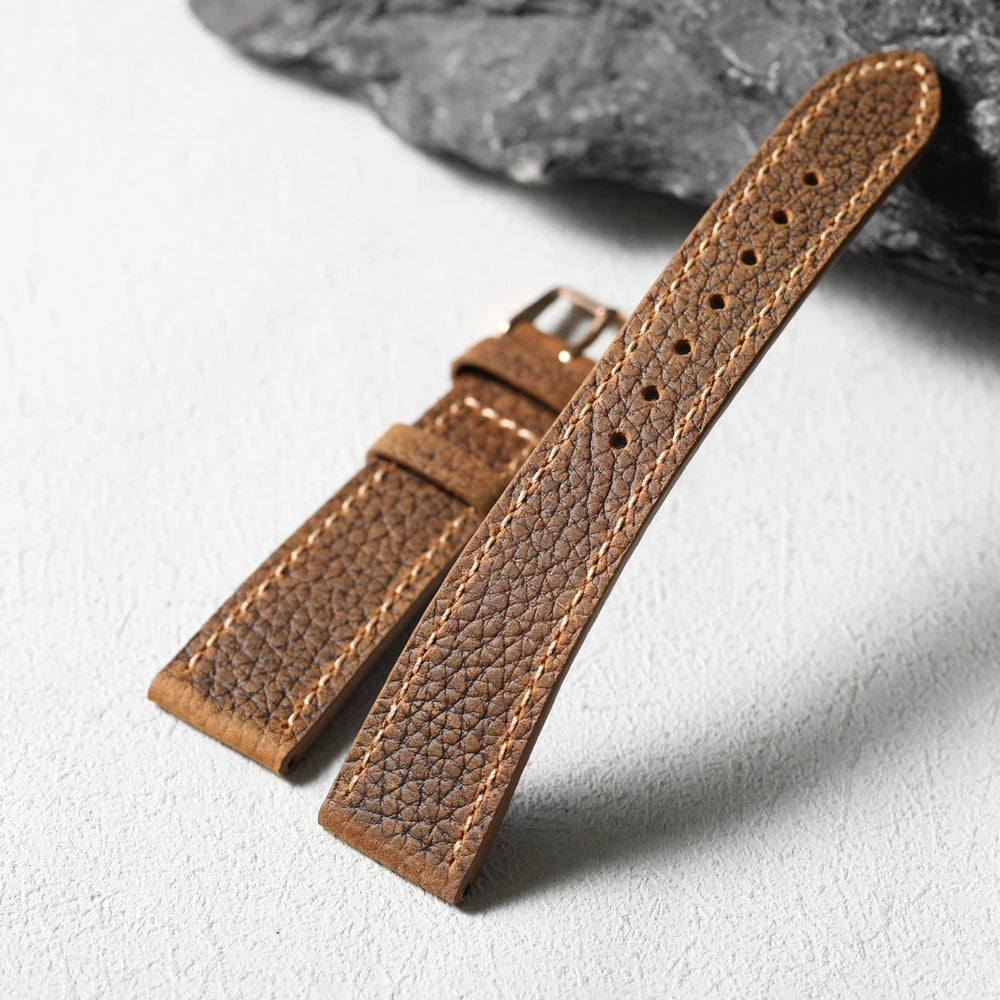 Handmade Litchi Grain Cowhide Leather Strap, 20MM x 16MM, Ultra-Thin Soft Genuine Leather, Retro Style, Suitable for Antique Watches
