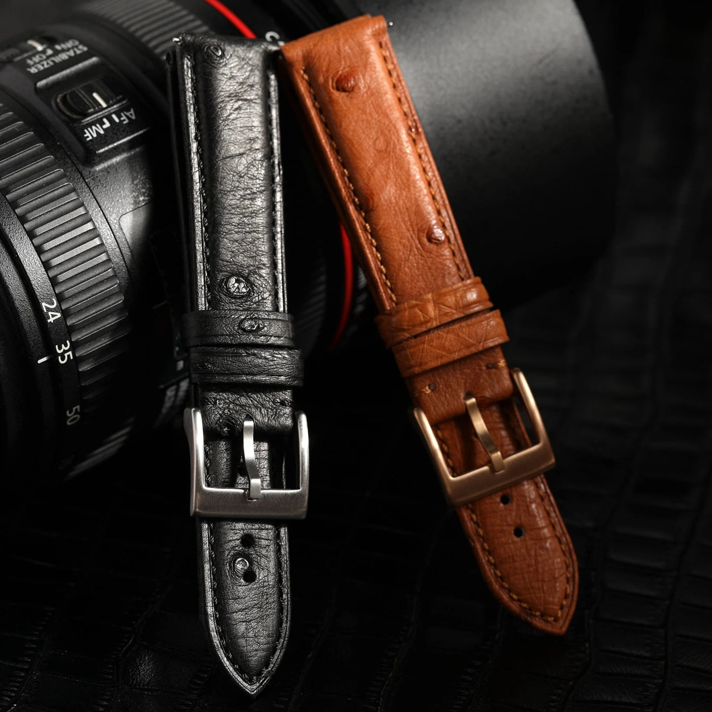 High-end luxury ostrich leather watch band, soft brown black leather strap 18 19 20 21 22MM, retro style handmade men's watch strap