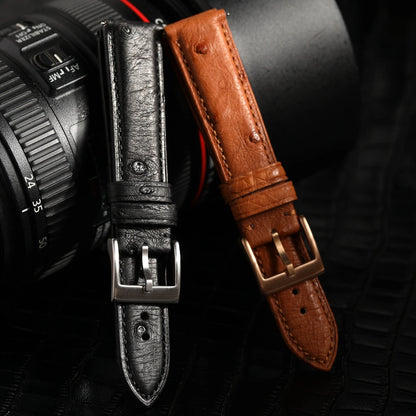 High-end luxury ostrich leather watch band, soft brown black leather strap 18 19 20 21 22MM, retro style handmade men's watch strap