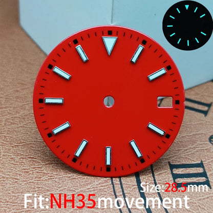 The 28.5mm luminous yellow, black, blue, and green sterile watch face is suitable for NH35/8215/2836 movement watch accessories