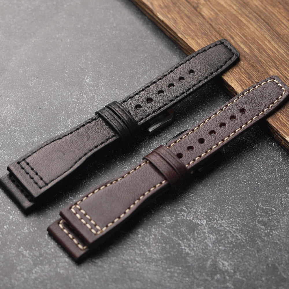 Cinturino in pelle di vacchetta con testa di pilota fatto a mano, braccialetto da uomo marrone nero 20 mm 22 mm 21 mm, cinturino per orologio in vera pelle stile vintage