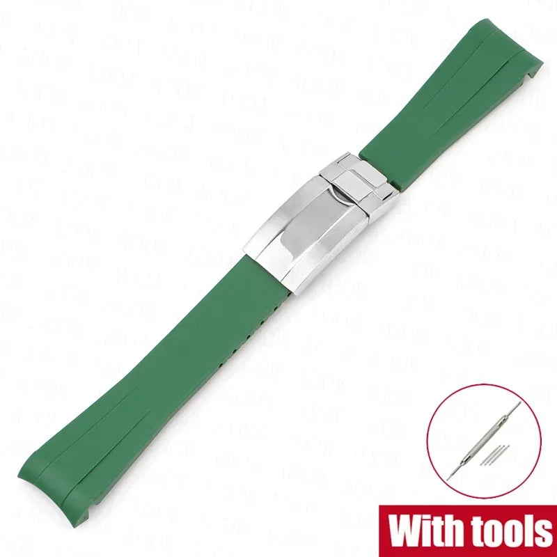Curved Rubber Watch Strap for Omega x Swatch MoonSwatch, 20mm Folding Clasp for Men and Women, TPU Replacement Band for Rolex Submariner