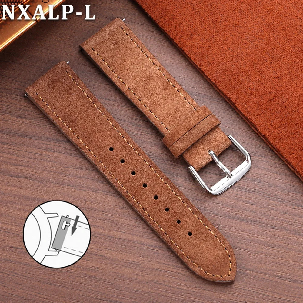 Bracelet en daim Vintage 18mm 19mm 20mm 22mm, en cuir de vache souple, à dégagement rapide, marron, accessoires pour femmes et hommes