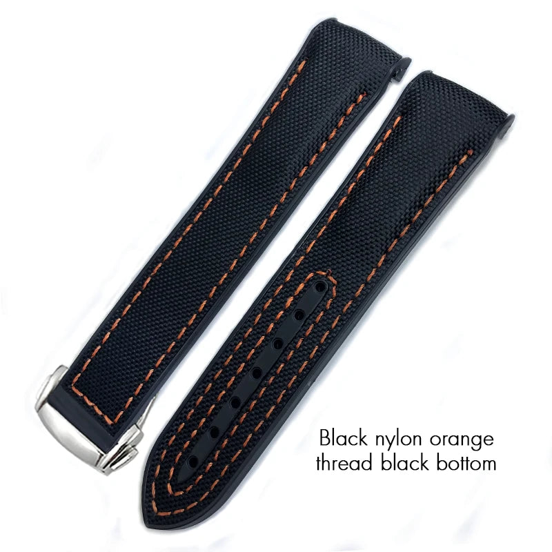 Bracelet de montre en caoutchouc et Nylon et Silicone, 19mm 20mm 21mm 22mm, adapté à Omega GMT Planet Ocean Seamaster Diver 300, extrémité incurvée, Orange
